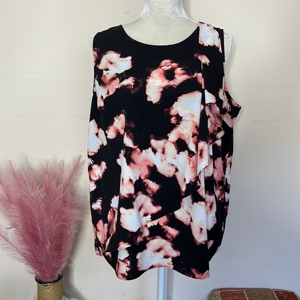 Apt 9 • floral watercolor ruffle sleeveless blouse